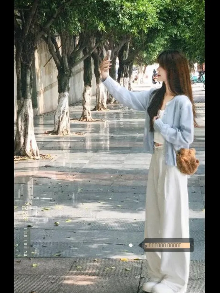 

Soft Cozy Light Blue Knitted Open Cardigan Sweater Women's Winter New Simple Match ort Top Outerwear Sweet Sle Loose Fit