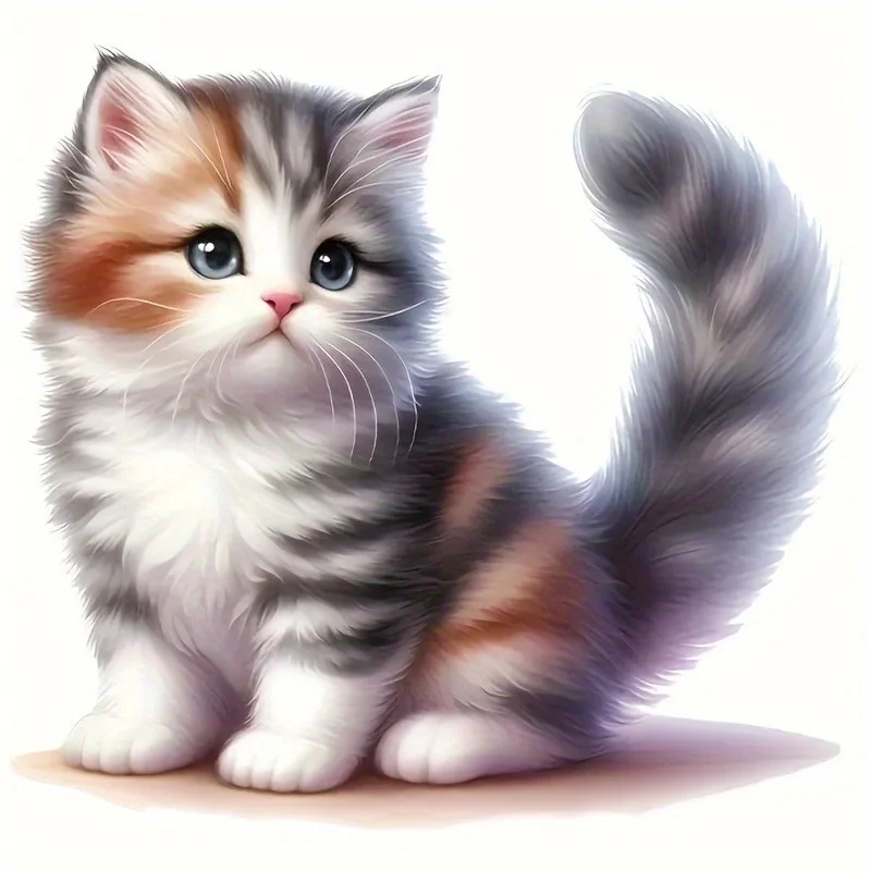1Pc Cute Fluffy Tricolor Kitten Self Adhesive Durable Vinyl Sticker Decal For Car Bike Laptop Cup Phone Storage Box Glass Decor