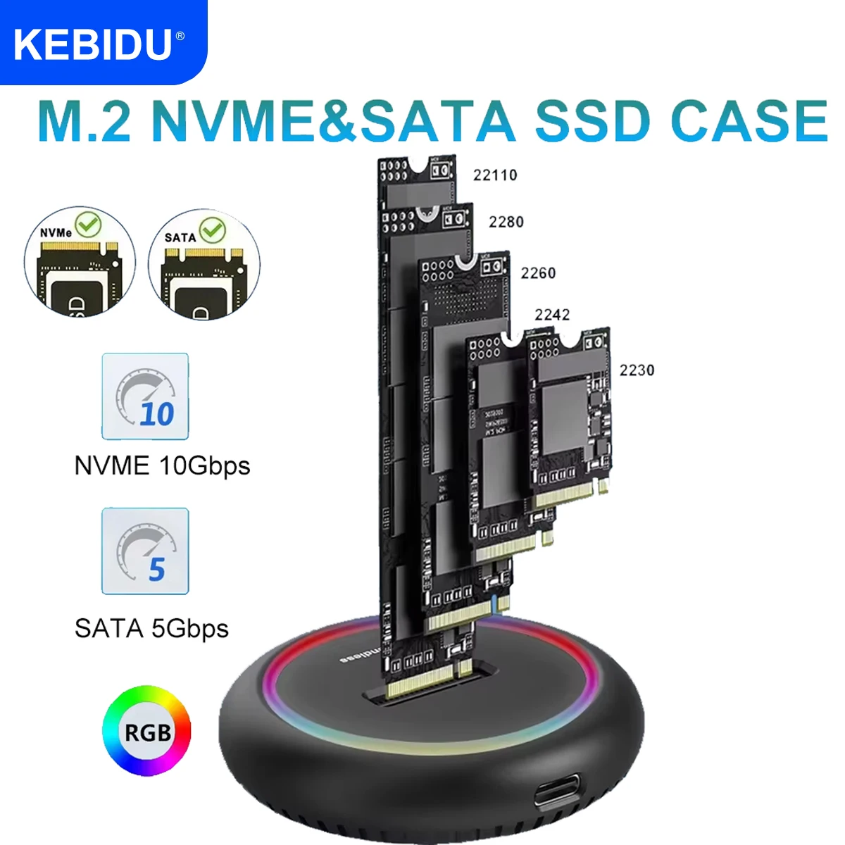 

Док-станция M.2 для SSD-накопителей, 10 Гбит/с ,M.2 SSD HDD Case NVMe SATA to USB-C PCIe SSD Docking Station USB C 10Gbps Solid Disk Adapter Reader for Laptop PC Accessories