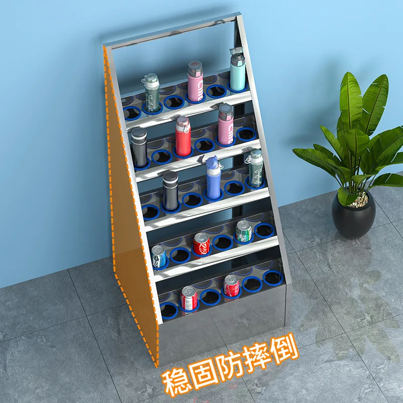 Stainless steel metal multi-grid tea cup cabinet, staff teacup storage cabinet