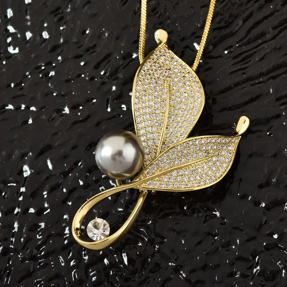 دبابيس سترة محبوكة راقية، أوراق سلسلة، قلادات، قلادات طويلة للنساء