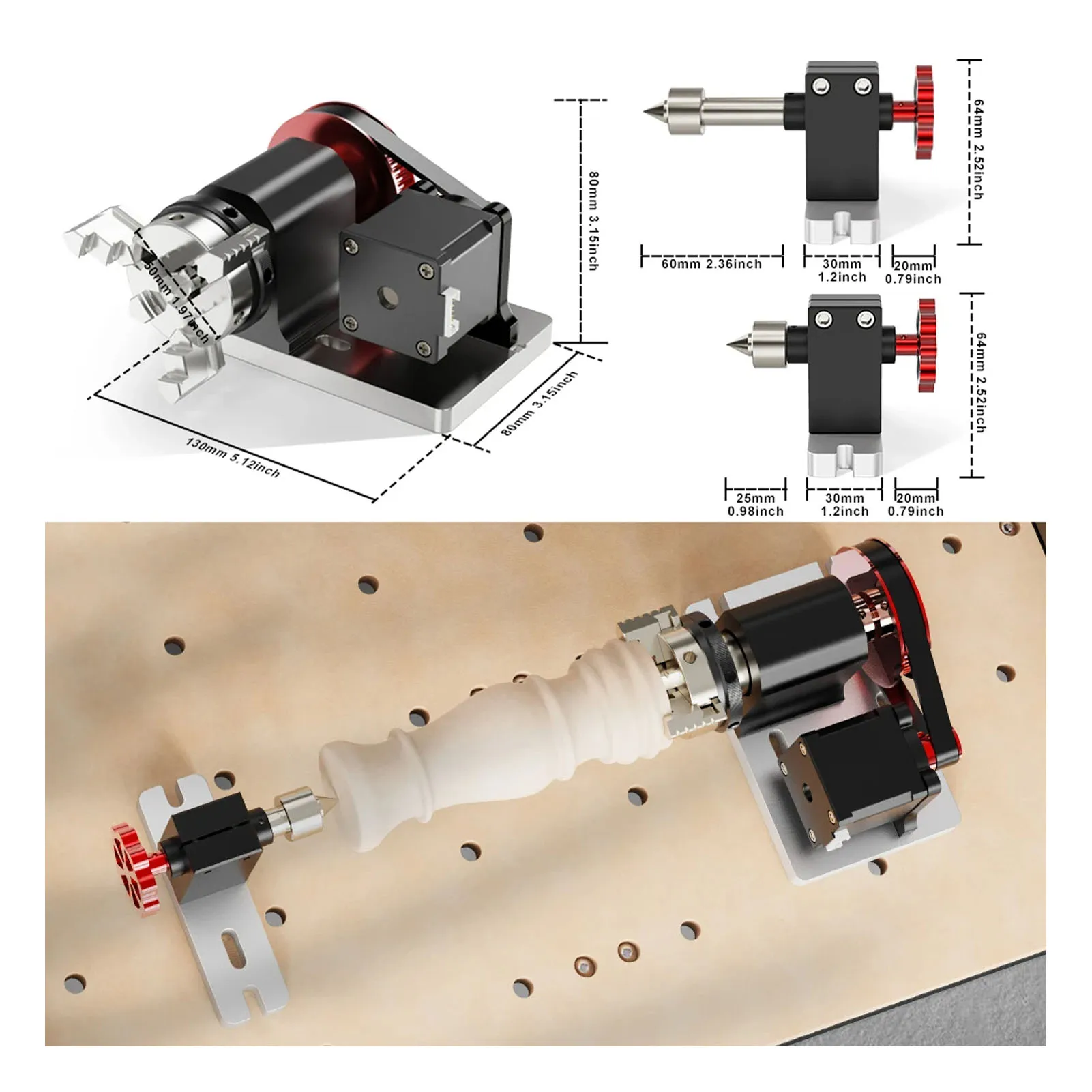 CNC Rotary Module Kit CNC Rotating Module 4:1 Belt Reduction Ratio Rust Prevention 4-60mm Diameter Chuck for Engraving Machine