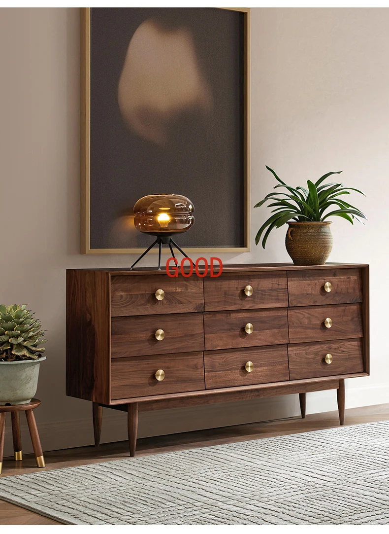 Комод из массива ореха, нордический минималистический комод для гостиной, коридора, выдвижного шкафа