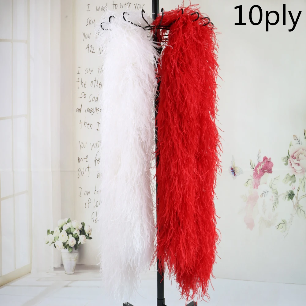 

High Quality White Ostrich Feather Boa Ribbon Shawl Wedding Dress Decoration Christmas Tree Crafts Wholesale 2m 2/4/6/10ply