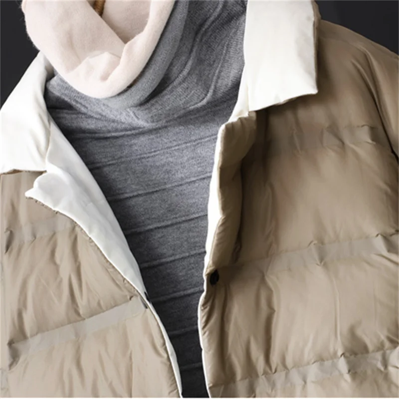 Abrigo cálido de dos caras para mujer, chaqueta de plumón de pato blanca, ligera y fina, parka corta de talla grande, prendas de vestir, otoño e