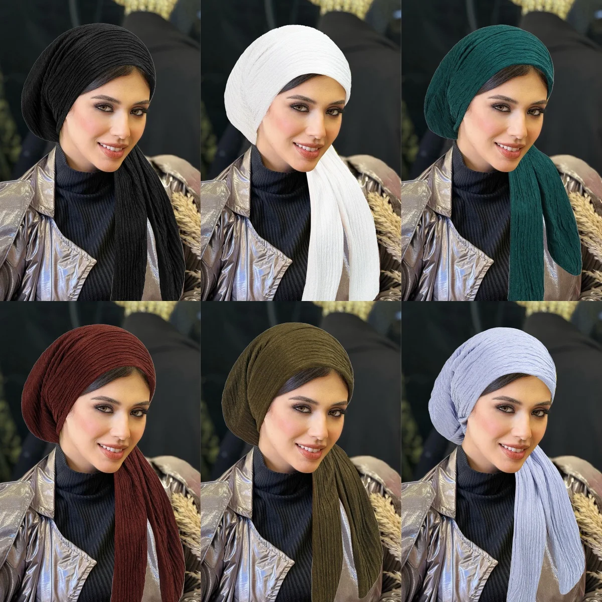 

Новые однотонные тюрбаны-хиджабы 2026 года с длинным хвостом, мягкие эластичные мусульманские головные уборы, дышащие шапки для химиотерапии для женщин и девочек
