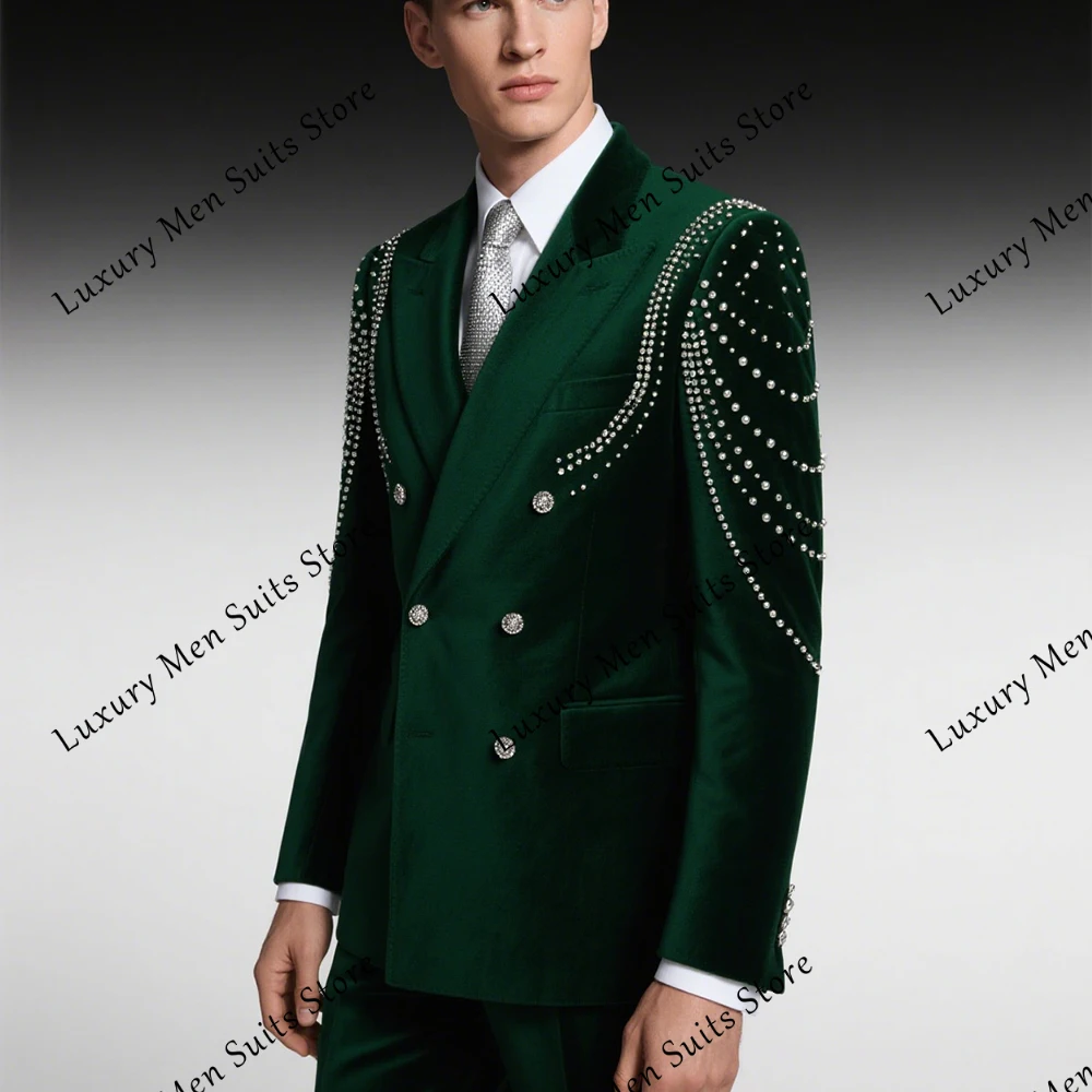 

Мужские костюмы со сверкающими стразами, двубортные смокинги из 2 предметов, наряды для свадьбы, жениха, пиджак по индивидуальному заказу, брюки lag 1)