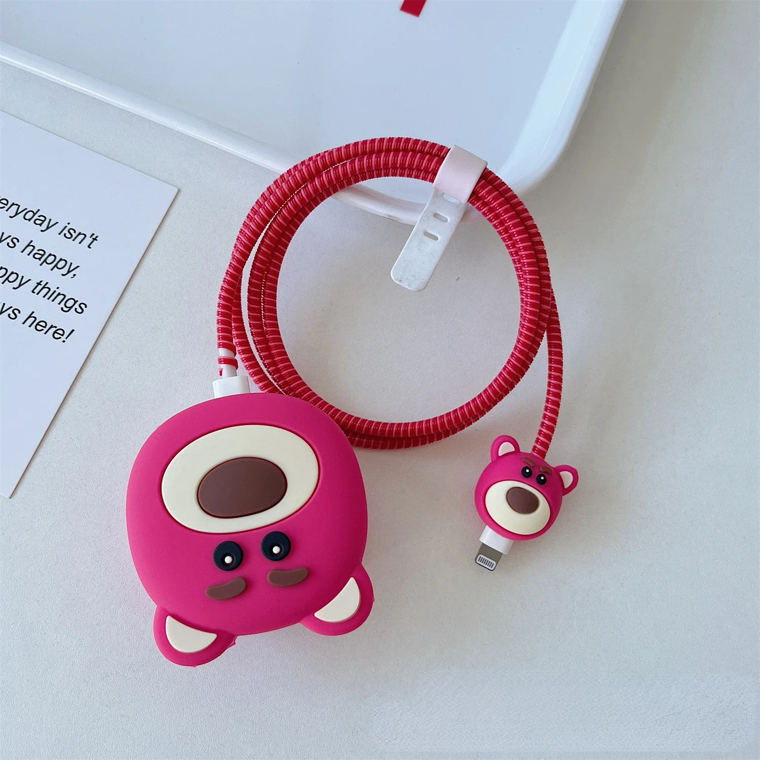 4Pcs/Set Cute 3D Cartoon Set Cable Protector for iPhone 20W UK HK Plug Charger Case Phone Wire Cord Organizers