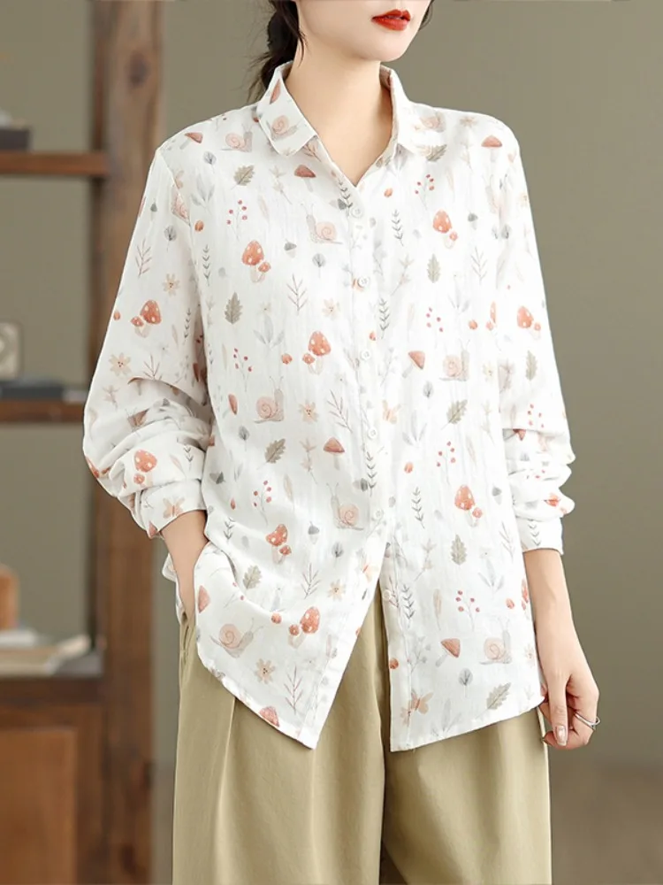 

Двухслойный хлопковый длинный топ с принтом Musoom, женский осенний свободный утягивающий топ Fre Forest, повседневный свободный крой