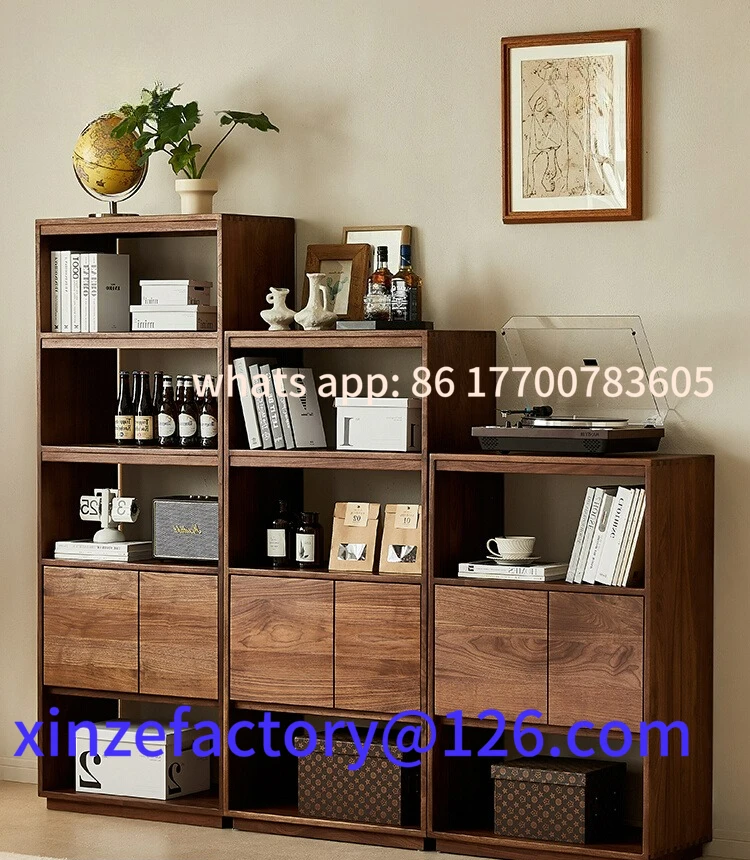 

Customizable black walnut all solid wood bookcase Nordic floor-to-ceiling home bookshelf Free combination storage locker