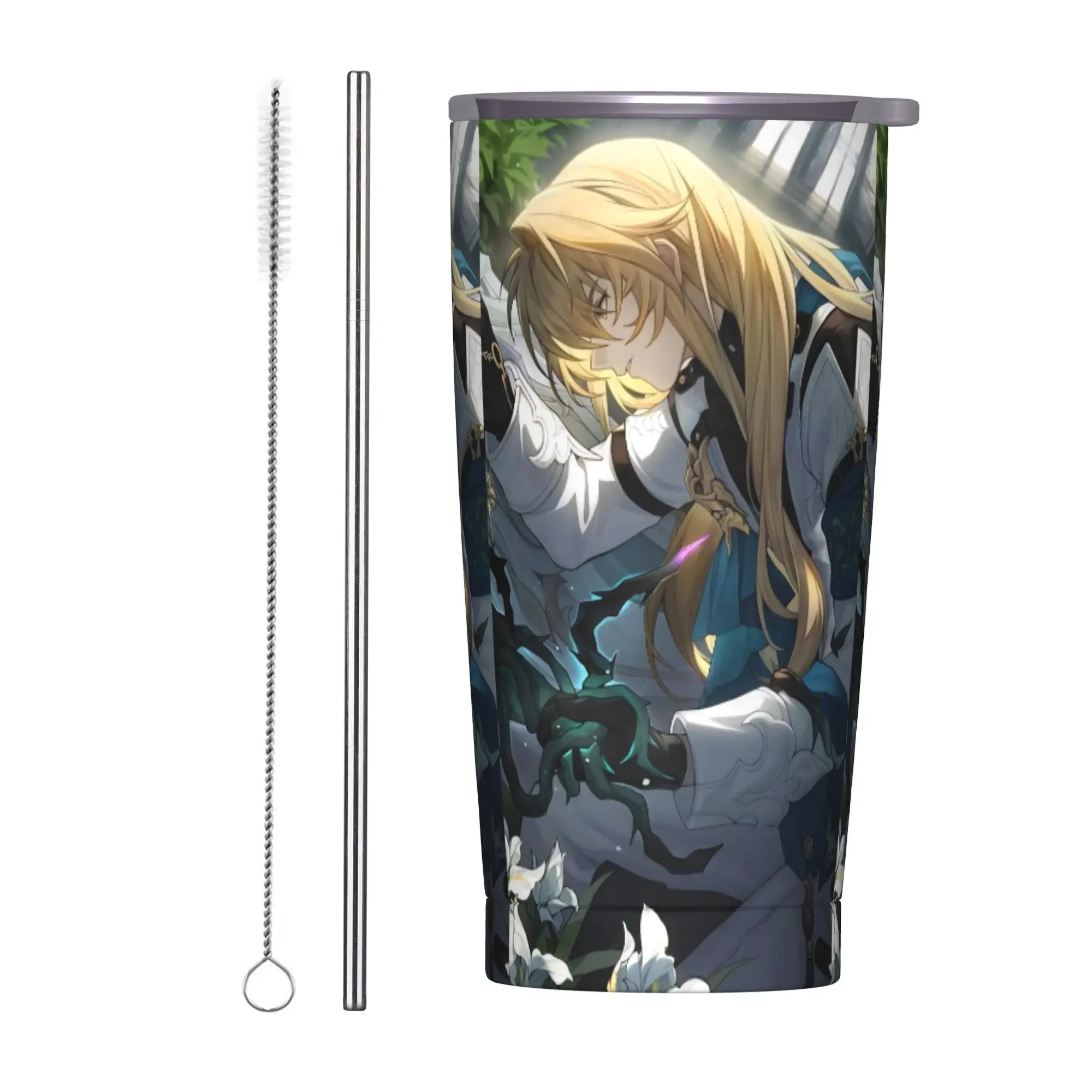 Luocha Insulated Tumbler with Straws Honkai Anime Stainless Steel Coffee Mugs Outdoor Travel Water Bottle Cup, 20oz