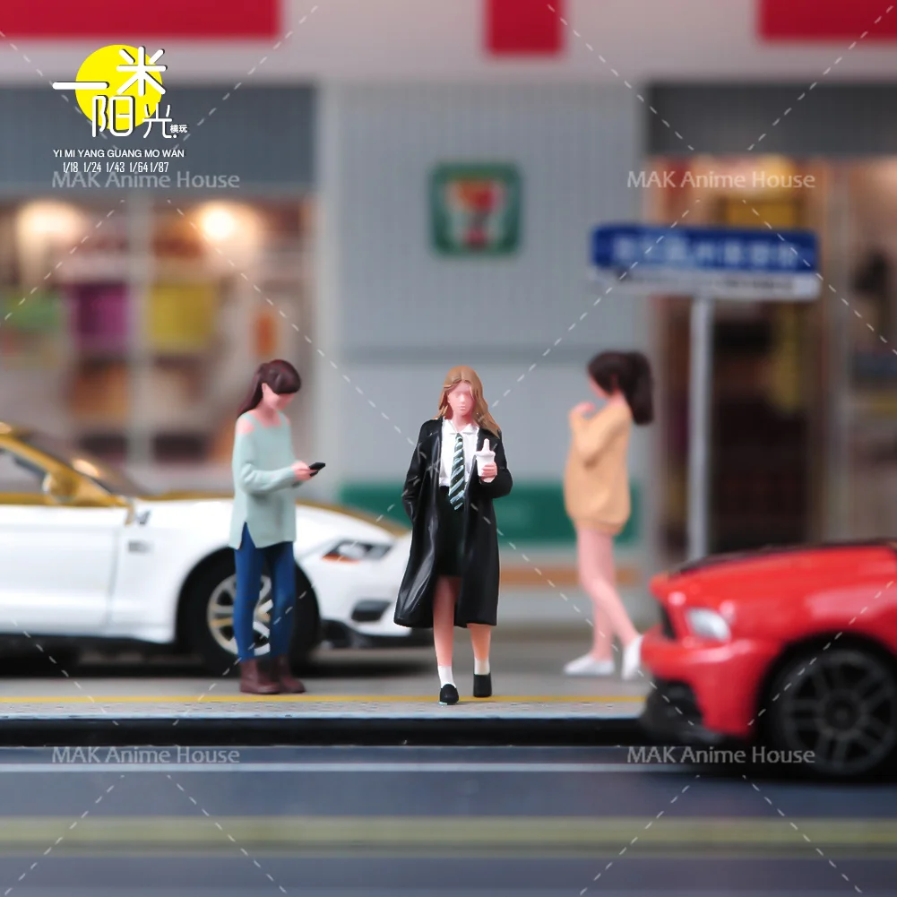 Printed Miniatures 1/87 1/64 1/43 1/24 1/18 Sisters Go Shopping Play With Mobile Phones Figure Doll Model Scene Decoration Toys