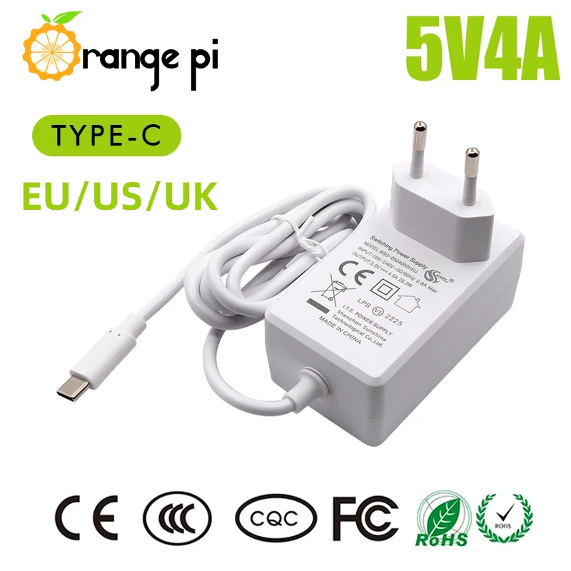 5V 4A Power Supply DC 20W USB Type C Power Adapter EU US UK Plug for Orange Pi 5 Plus / 5B / B / 4LTS / 800 Power Charger