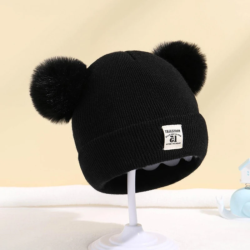 Cute Winter Hat Solid Color Wool Knitted Bonnet Bebe Newborn Baby Hat Pompom For Kids Boys Girls Children Warm Cap