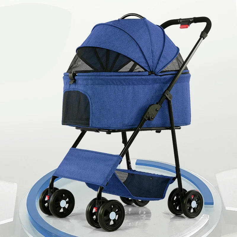 

Travel Luxury Foldable 4-Wheel Pet Stroller Large Capacity Outdoor Cage for Small Medium Dogs Cats Breathable Travel Companion