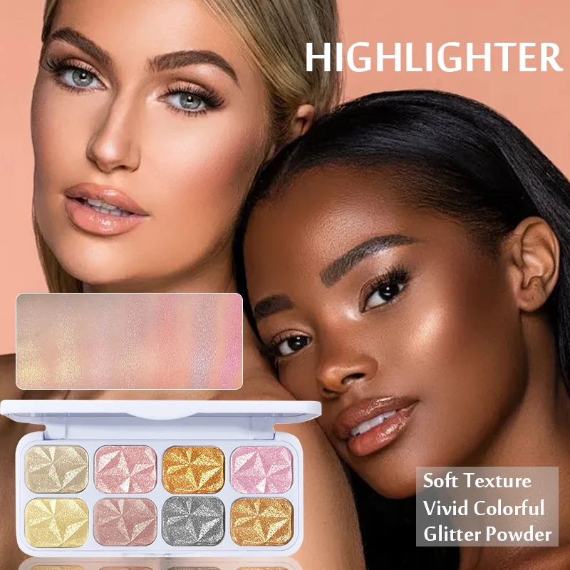 

8Colors Highlight Eyeshadow Makeup Palette Shimmer Glitter Multicolor Eye Face And Body Brighten Contour Waterproof Long Lasting