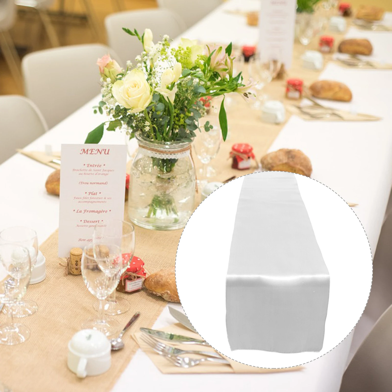 

4pcs Satin Table Runner Long Wedding Party Tablecloth Smooth Fabric Festive Birthday Banquet Decor Dining Tablecloth Solid Color