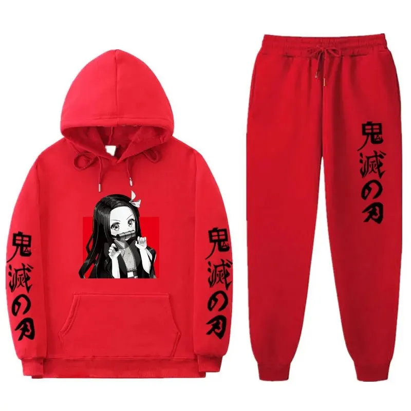 Demon Killing Manual New Fashion Hoodie + Pants Two-Piece Hoodie Japanese Winter Men's Harajuku Hip-Hop Casual Jogging Hooded Suit