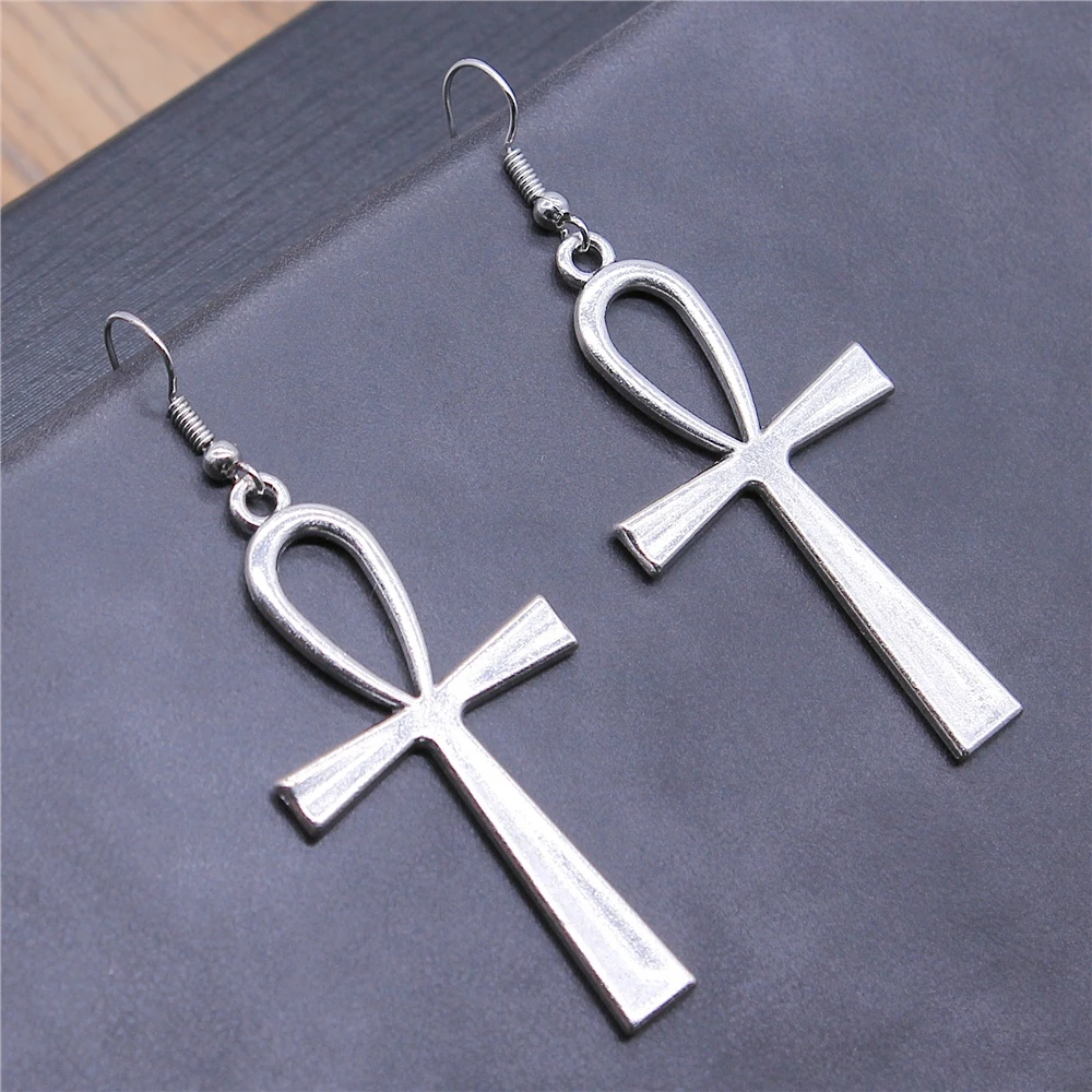 Vintage 2 Colors 52x28mm Ankh Cross Charms Drop Earrings Fashion Handmade Women Earring