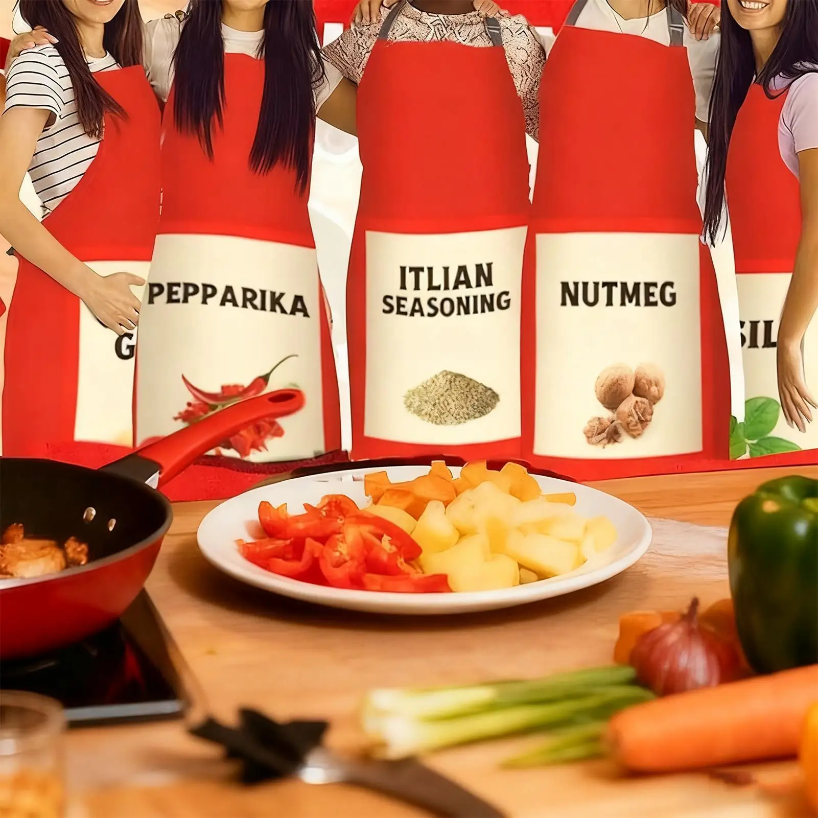 

Seasoning Halloween Costume 6 Set Comfortable Adjustable Fancy Dress Outfit Aprons Condiments With Seasoning On Them For Parties