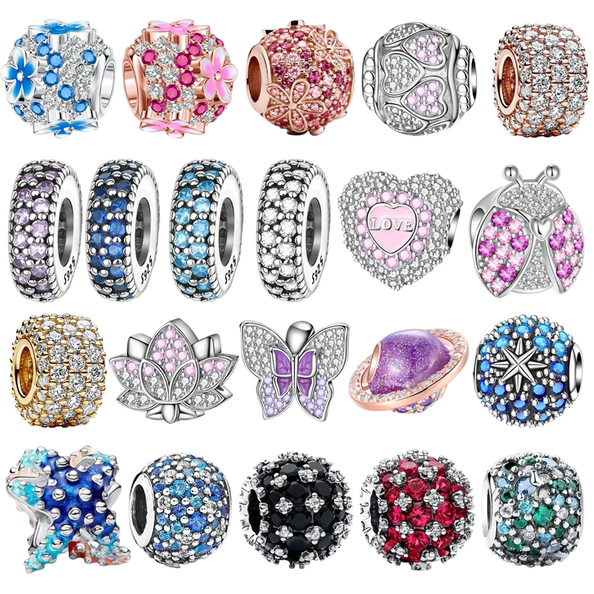 

Красочные подвески с бриллиантами, стерлинговое серебро 925 пробы, сердце, цветущая роза, круглые бусины, подвеска, подходит для оригинальных браслетов, ожерелья, ювелирных изделий