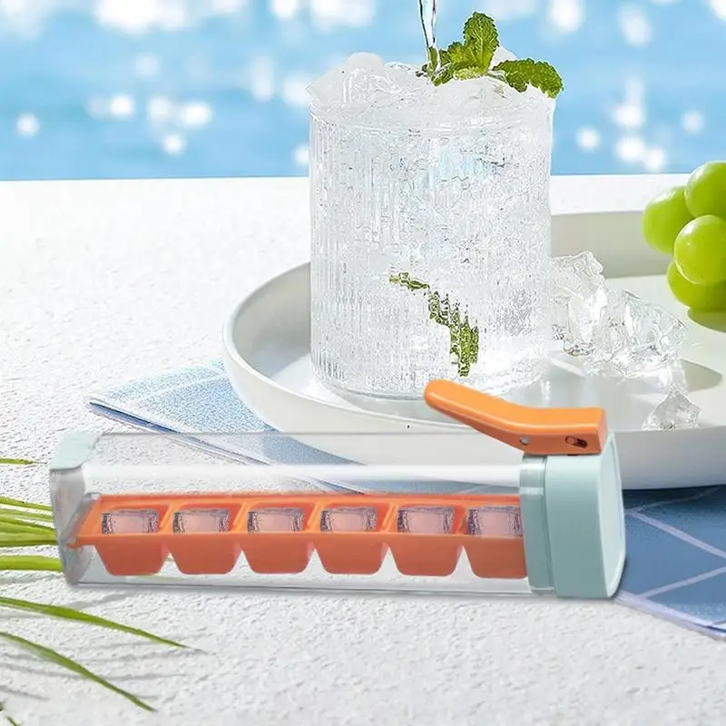 Cube Ice Tray 6 Compartment Press Type Ice Cube Molds Square Ice Cube Mold With Bins Treezer Ice Trays With Lids Ice Maker For