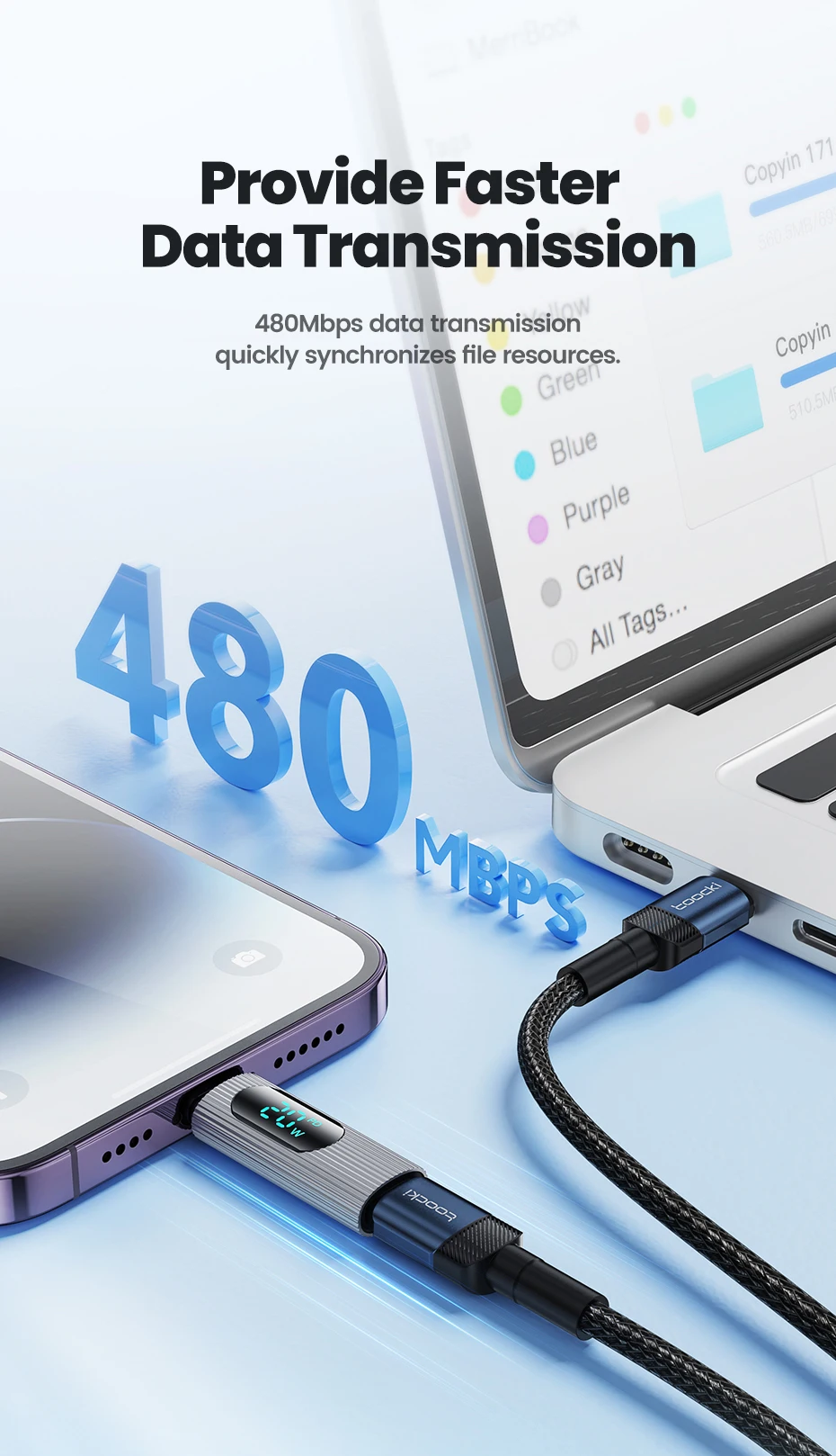 Toock 2/3/5 Pack USB C to Lightning Adapter OTG Convertor PD 20W Fast Charging LED Display for iPhone 14 13 12 11 Pro Max iPad