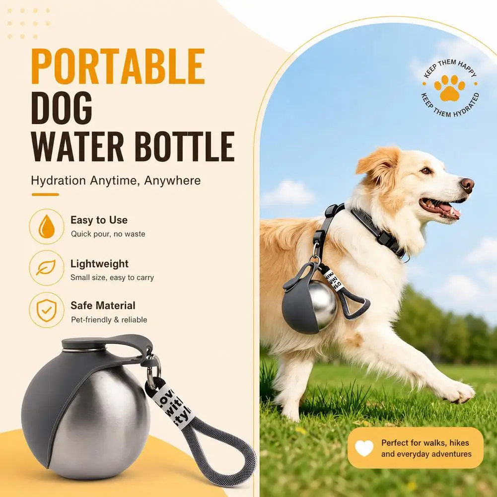 304 Stainless Steel Pet Kettle Round Outdoor Water Cup Outdoor Cat And Dog Hanging Rope Portable Folding Water Dispenser