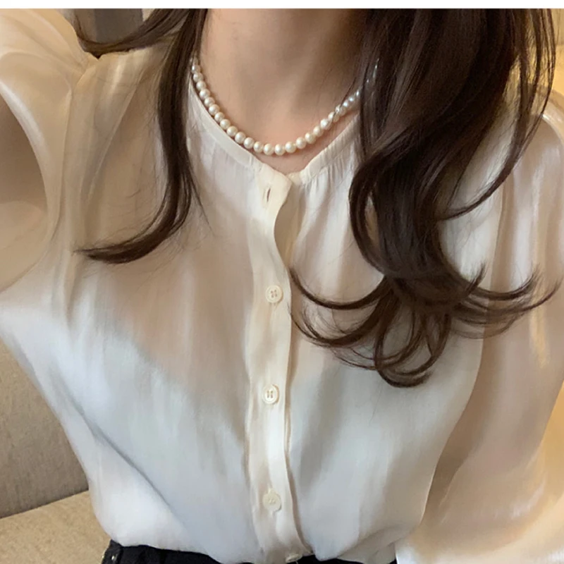 Blusas Femininas Elegantes Loose Bubble Sleeved Pink Chiffon Shirts Korean Chic Tops Mujer Femme Casual Crop Blouse Shirt