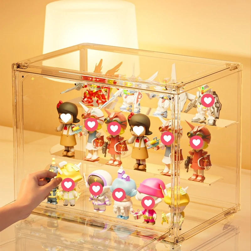 Clear Acrylic Display Case with Foldable Lid 3-Layer Display Rack Showcase Box Collectible Dustproof Protection for Dolls Models