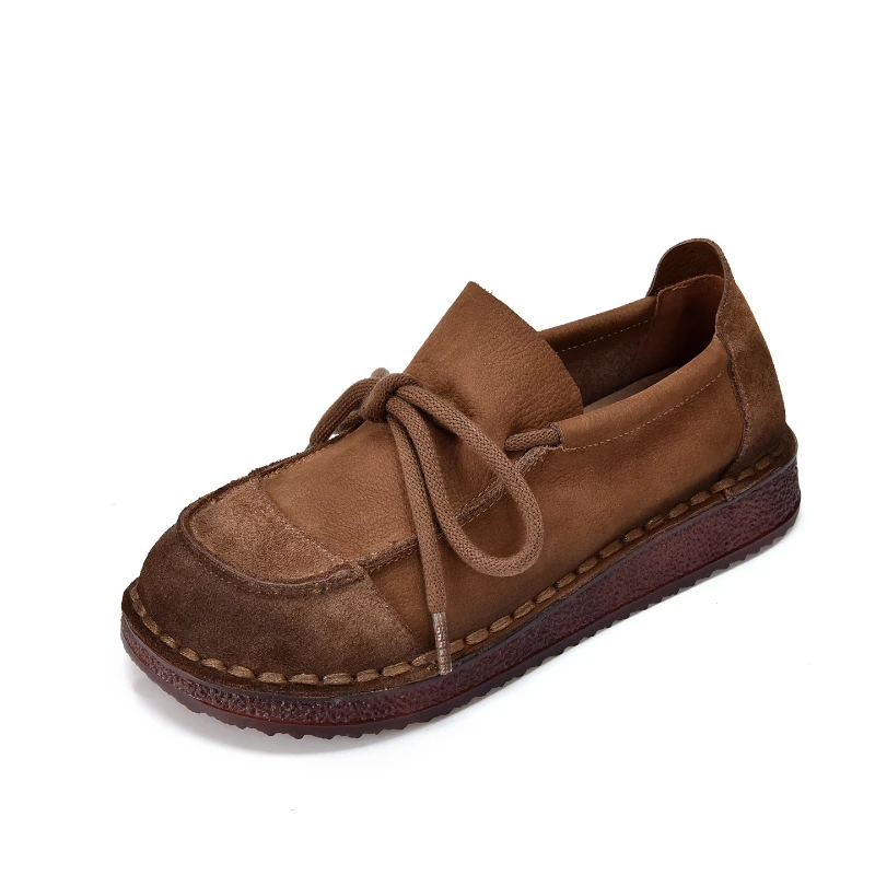 

CICIYANG Women's Flat Shoes Retro Genuine Leather Women's Shoes 2025 Autumn New Slip-on Lace-up Ladies Shoes Casual Loafers