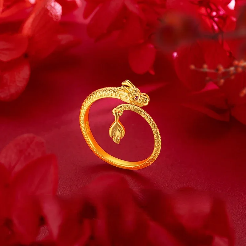 Divine Dragon Tail Swinging Ring Real 18k Yellow Gold Color Female Finger Ring for Women Birthday Wedding Party Jewelry Gifts