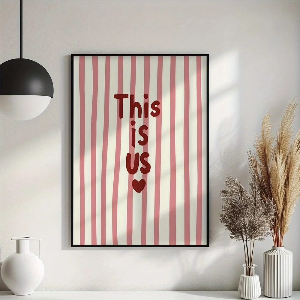 Modern,Retro This Is Us Quote Pink Stripes Wall Art Print Canvas Painting Poster Picture For Bedroom,Living Room Home Decor