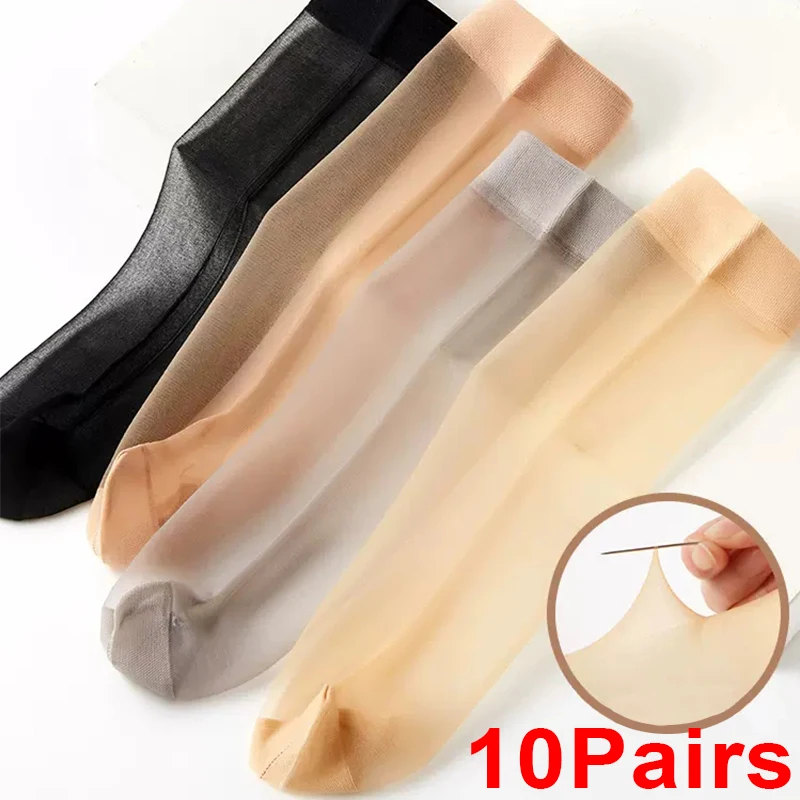 10 Pairs Summer Female Short Skin Socks Women\'s Thin Crystal Transparent Ankle Sock Silk Smooth Non-slip Breathable Sexy Socks