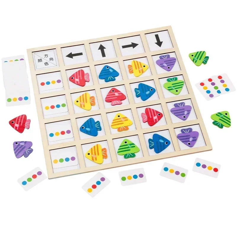 Children's Wooden Montessori Toys Kids Logical Thinking Training Direction Color Cognition Educational Battle Battle Board Game