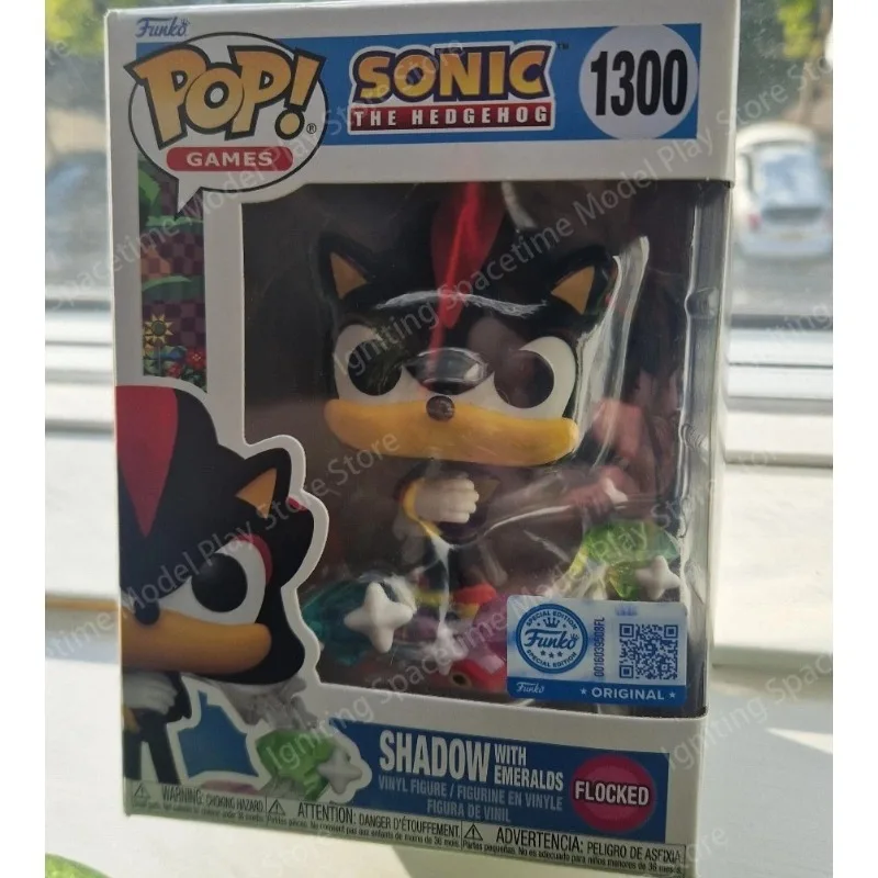 Funko Pop Original Games Sonic The Hedgehog #1300 Shadow with Emeralds Flocked Special Edition Vinyl Figure Collectible Model