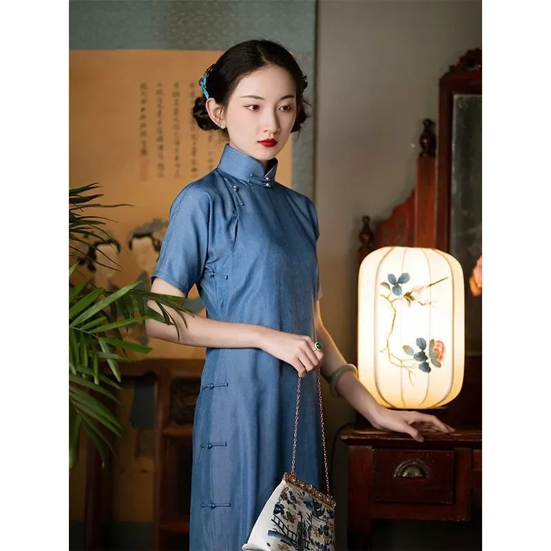 Vintage Loose Qi Pao Elegant Women Traditional Cheongsam Dress Folk Style Traditional Chinese Qipao Elegant Party Dress