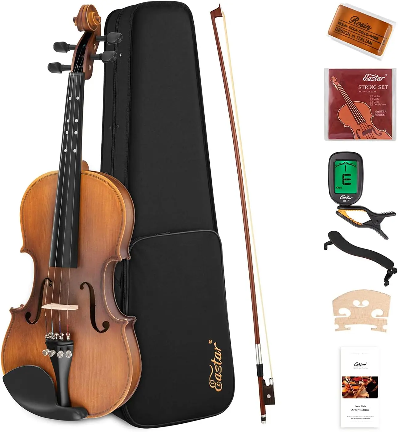 1/2 Violin Set Half Size Fiddle EVA-3 Matte for Beginners with Hard Case, Rosin, Shoulder Rest, Bow, and Extra Strings