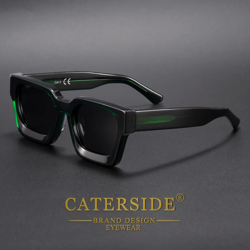 CATERSIDE Men's Prescription Sunglasses Square Design Acetate Frame Customized Sun Glasses Women's Travel Party Optical Eyewear