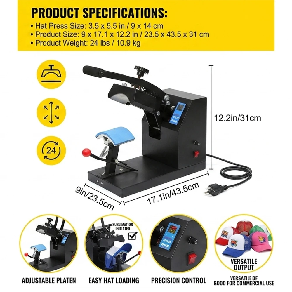 Compact Hat Heat Press Machine for Personalized DIY Caps Portable Professional Sublimation Machine for Hat Printing Heat Transfe