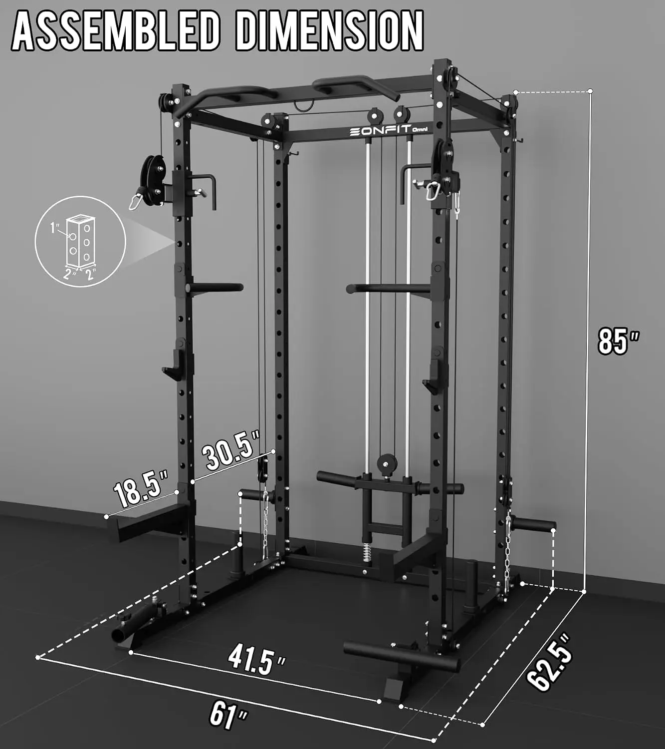 Eonfit E2 Power Cage，1500LB Squat Rack with Cable Crossover System.Multi-Function Power Rack for Home Gym.All-in-One, Custom
