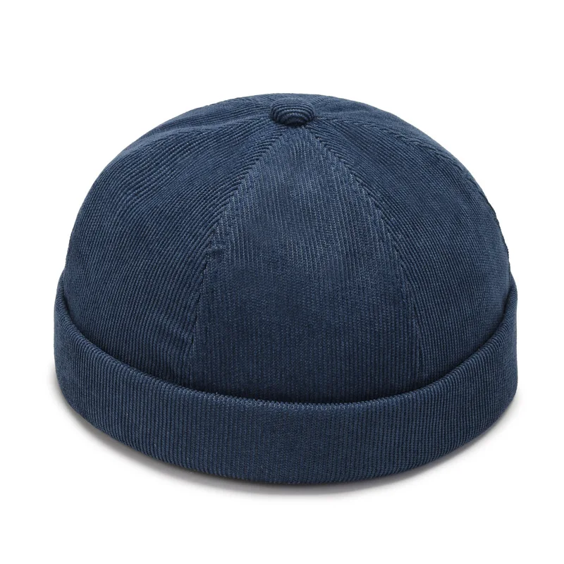 Men\'s Corduroy Brimless Docker Hat Ladies Autumn Plain Color Beanie Cap Rolled Cuff Harbour Hats Sailor Fisherman Landlord Hat