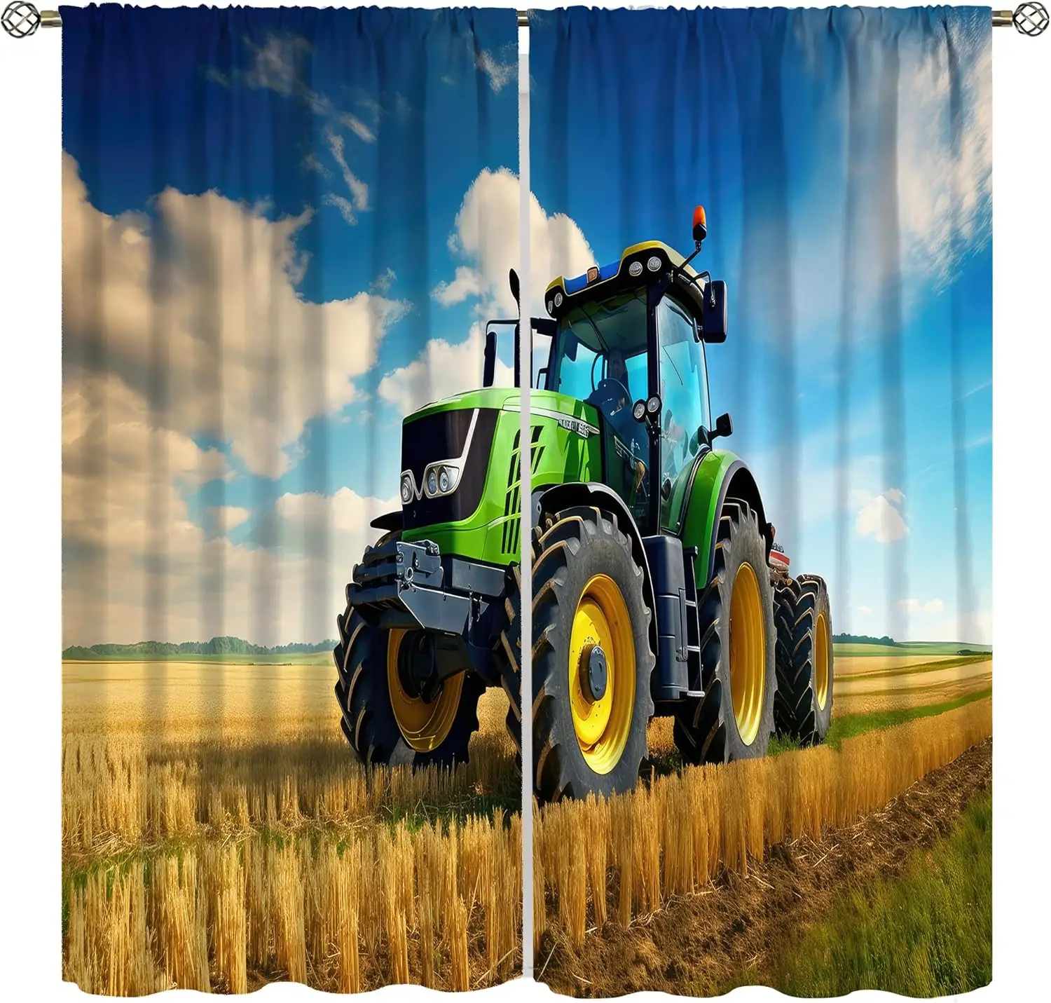 Cortinas para Camiones y Tractores Agrícolas, Cortinas para Ventanas con Diseño de Maquinaria Agrícola Verde, Tractores y Cosechadoras, para Niños