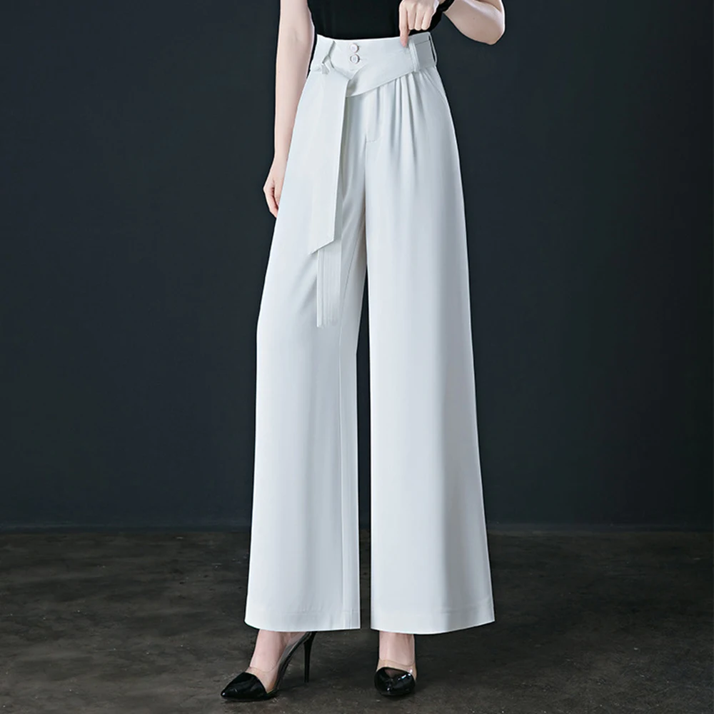 

2023 New High Waist Wide Leg Pants Casual Summer Thin Middle Age Women's Loose Fashion Baggy Trousers Plus Size With Belt