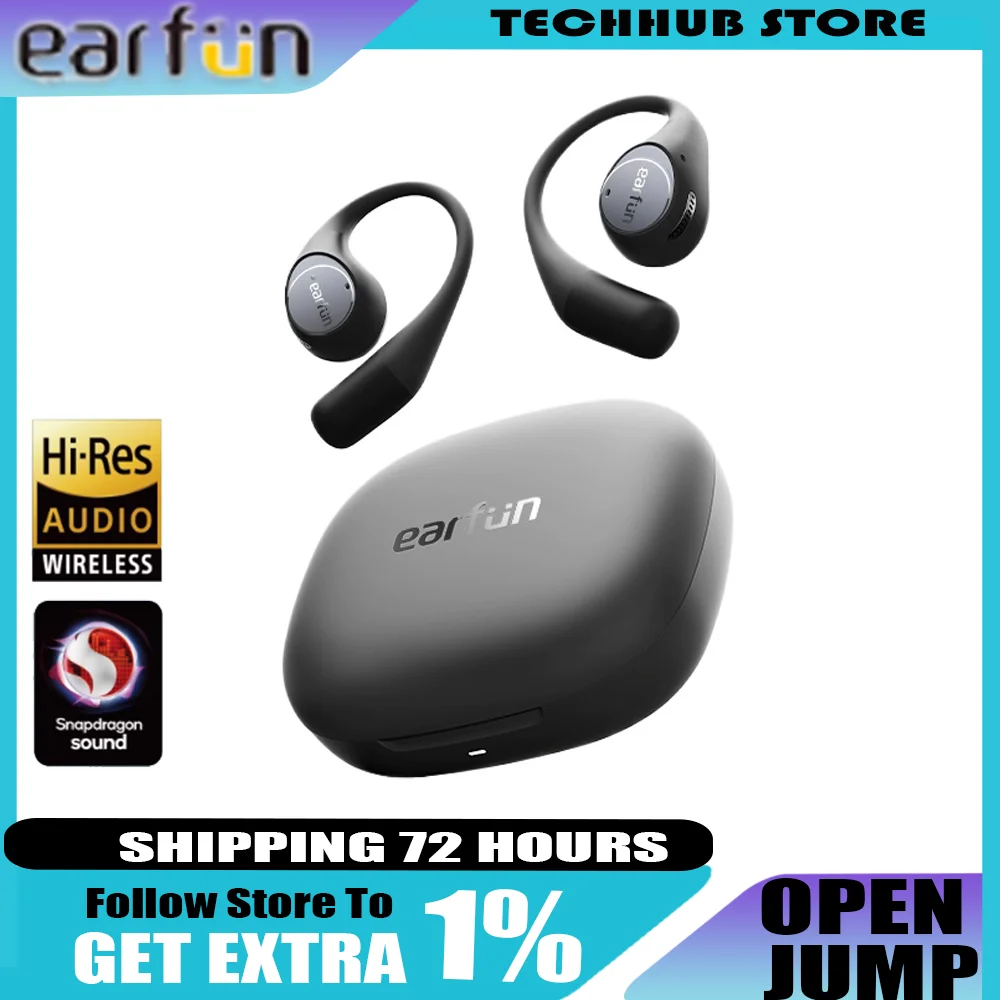 سماعات أذن لاسلكية مفتوحة الأذن من EarFun 4-mic AI إلغاء الضوضاء الكمون المنخفض ثلاثية الأبعاد سماعة رأس رياضية بانورامية مخصصة