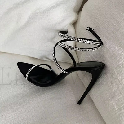 Cross Strap Bling Diamond Thin High Heel Sandals Sexy Beautiful Europe and America Style Summer Newest Large Size Sandals Shoes