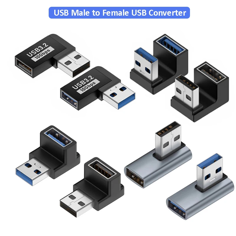 USB 3.0 90 Degree Male to Female Right Angle Extension Adapter 10Gbps Data Transfer Converter for Laptop PC Elbow Connector Plug