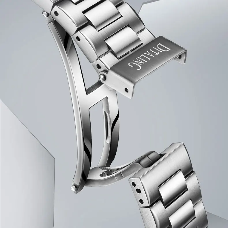 DITALING الرجال ساعة أوتوماتيكية الساعات الفاخرة مربع الميكانيكية ساعة اليد خمر مقاوم للماء الياقوت فراشة المشبك مضيئة