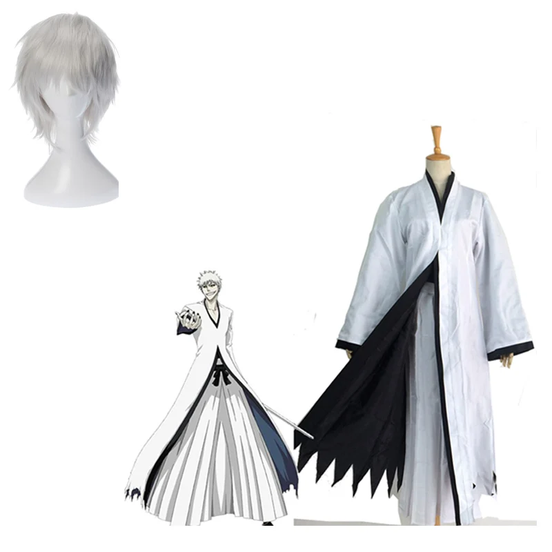 

Kurosaki Ichigo Cosplay Costume Bleach Die Pa White Ichigo Wig Anime Straw Shoes and Mask Accessories Halloween Gifts Adult