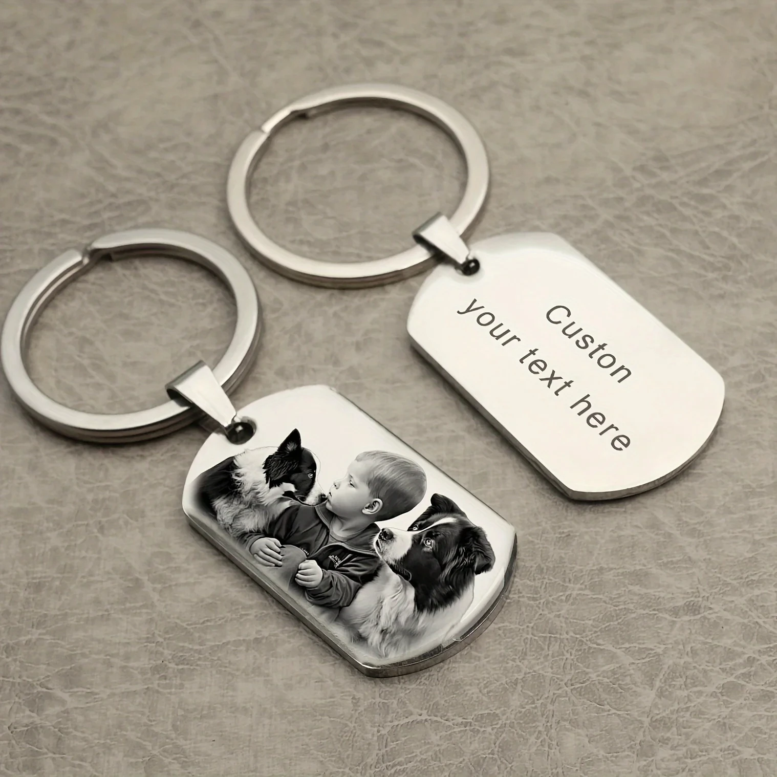 Custom Photo Engraved Stainless Steel Keychain Personalized Dog Tag Keyring with Metal Laser Engraving for Pet Portrait Couple G